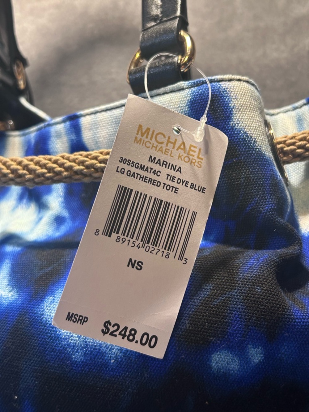 Michael Kors Marina Large Blue Tie Dye Rope Tote w/ Gold Hardware - Picture 7 of 11